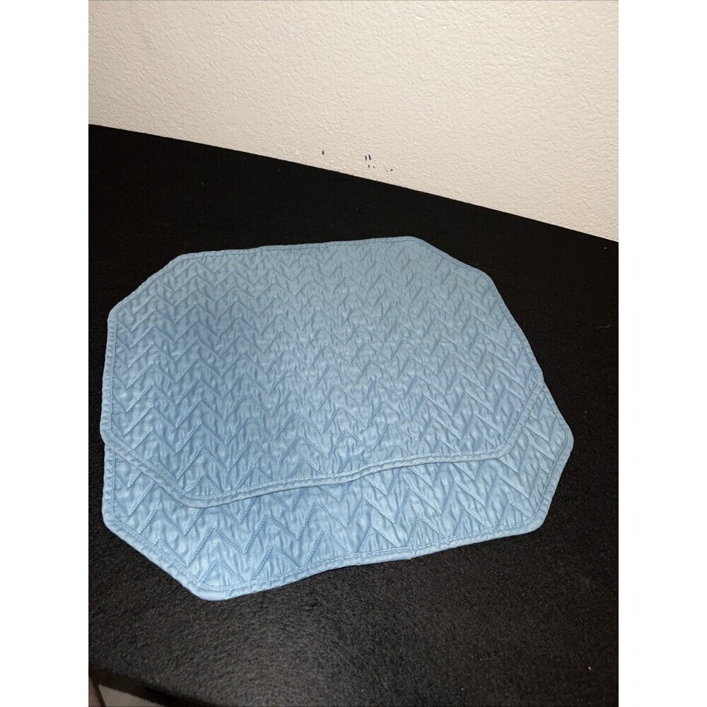 2 Blue Table Placement Mats Vintage Zigzag Design 16X12”